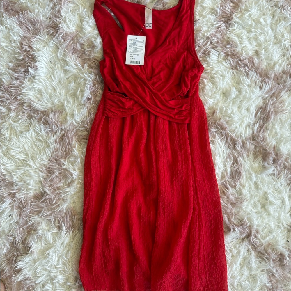Anthropologie Red Ruched Sundress Scoop Neck Cocktail